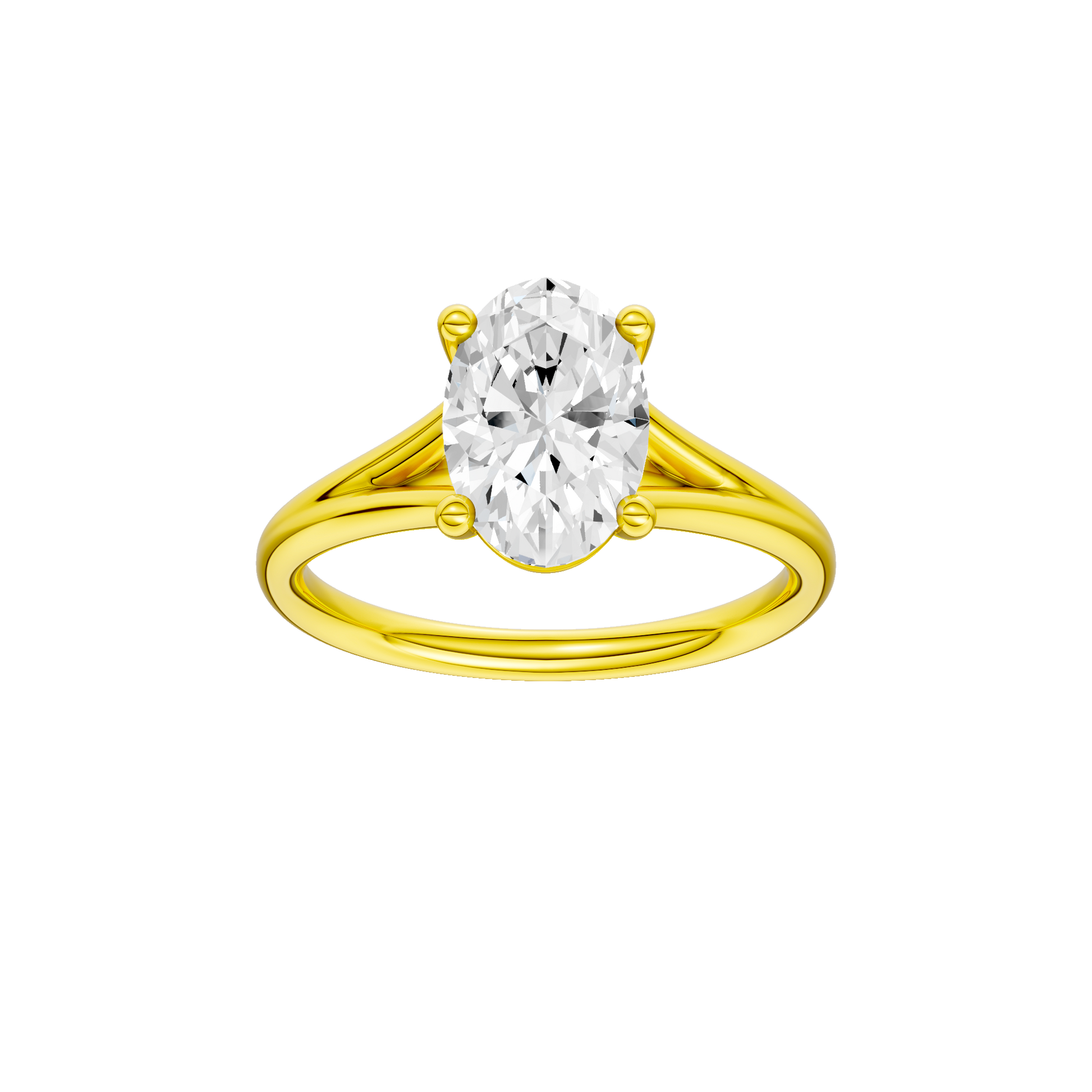 Oval-cut diamond engagement ring with a plain band and solitaire setting.