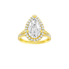 Pear-cut diamond engagement ring with a channel-set diamond band and halo setting.