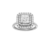 Princess-cut diamond engagement ring with a pavé-set diamond band and double-halo setting.