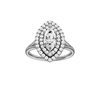 Marquise-cut diamond engagement ring with a plain band and double-halo setting.