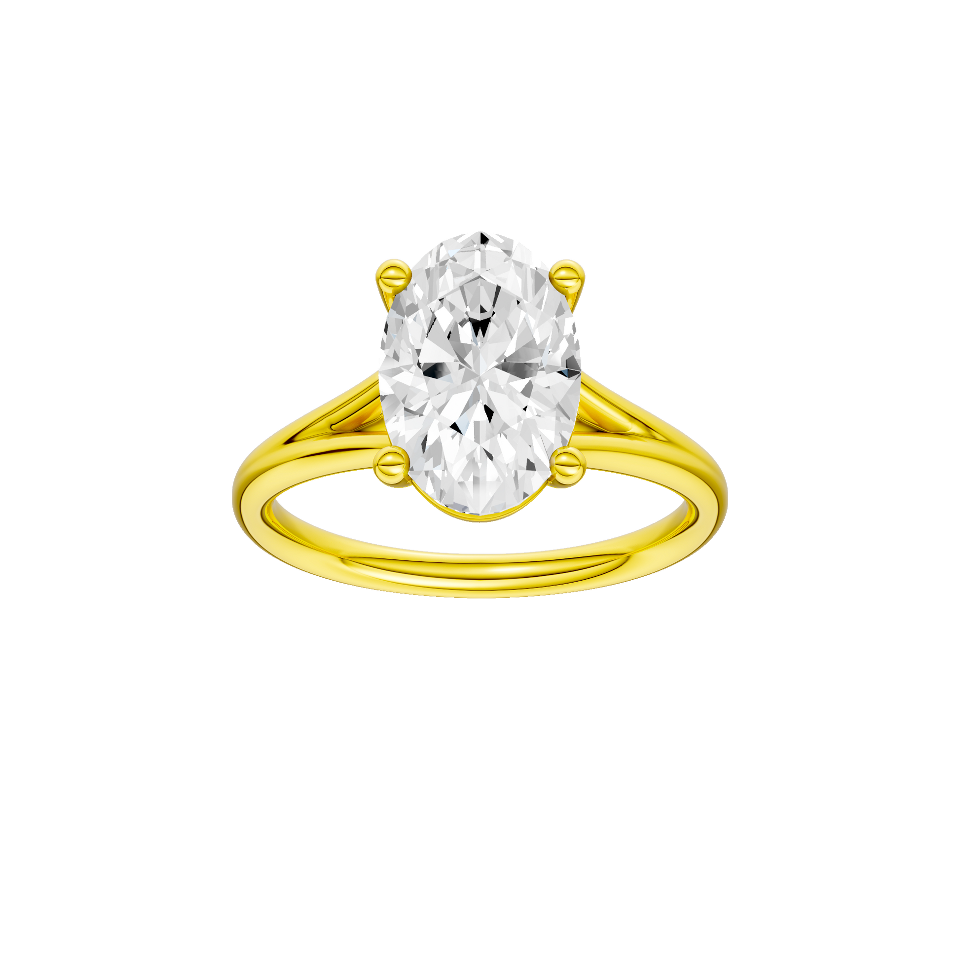 Oval-cut diamond engagement ring with a plain band and solitaire setting.