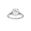 Oval-cut diamond engagement ring with a plain band and hidden-halo setting.