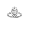 Marquise-cut diamond engagement ring with a channel-set diamond band and halo setting.