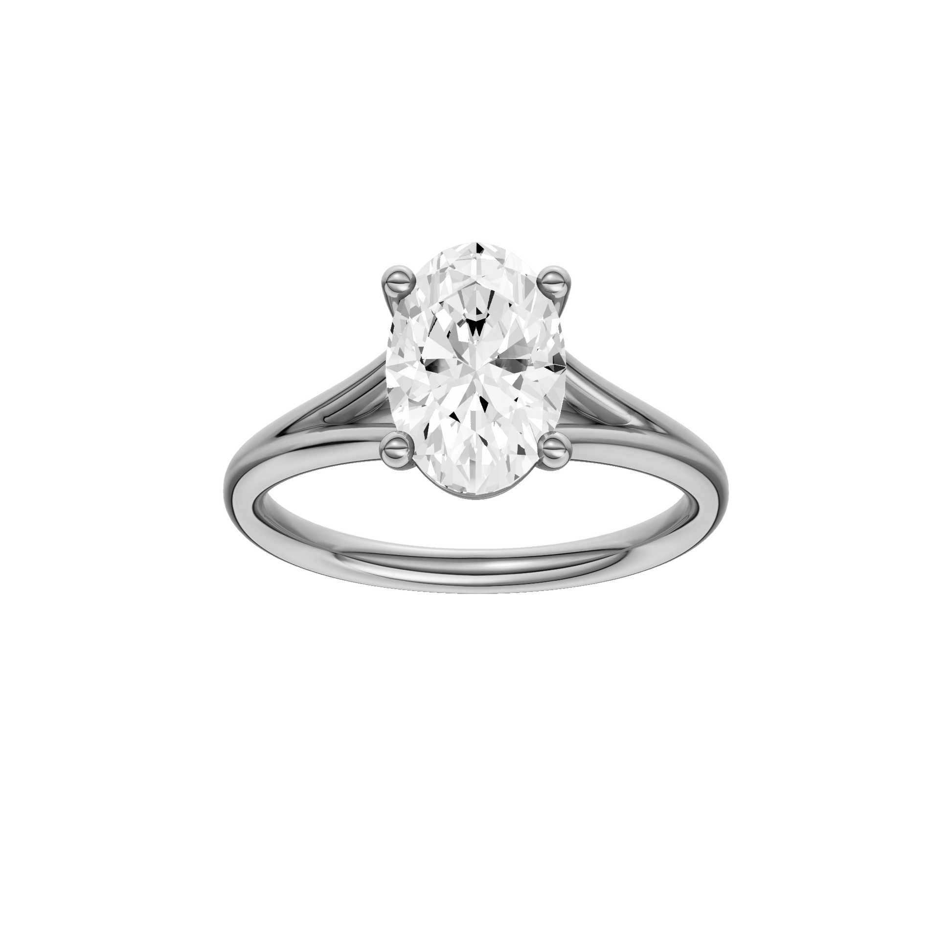 Oval-cut diamond engagement ring with a plain band and solitaire setting.
