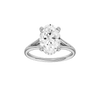 Oval-cut diamond engagement ring with a plain band and hidden-halo setting.