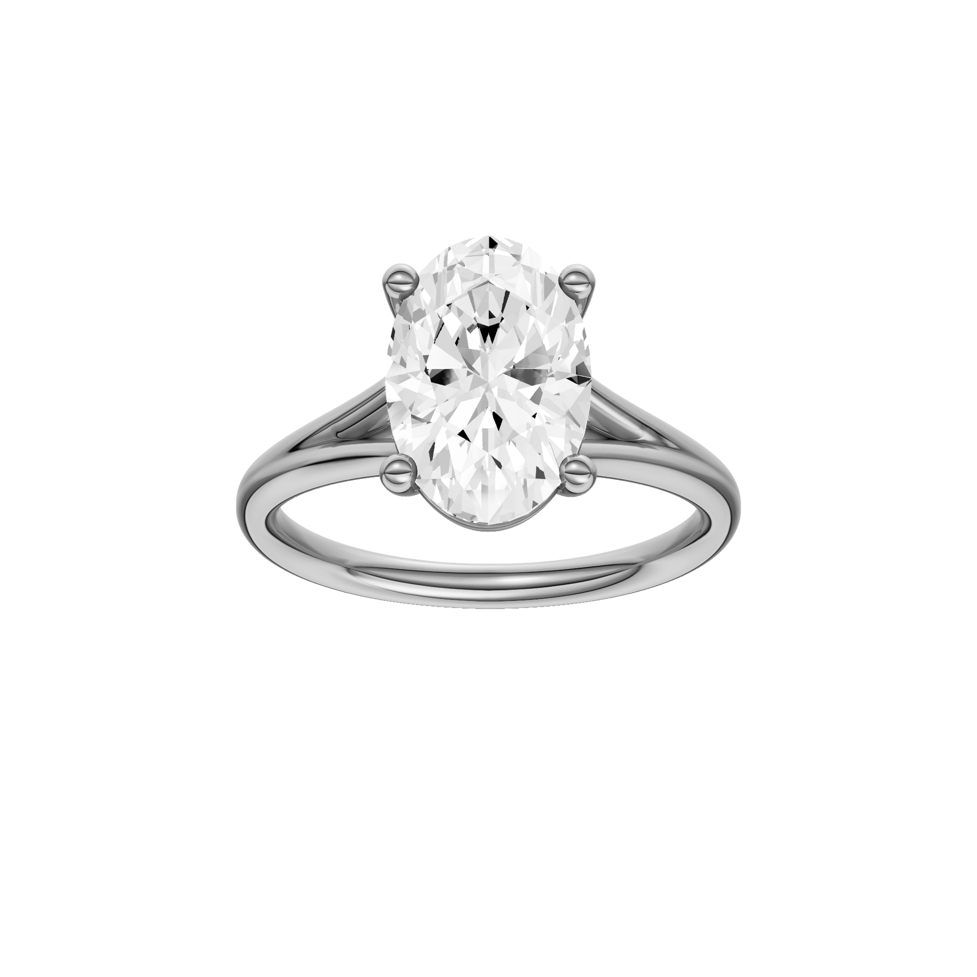 Oval-cut diamond engagement ring with a plain band and solitaire setting.