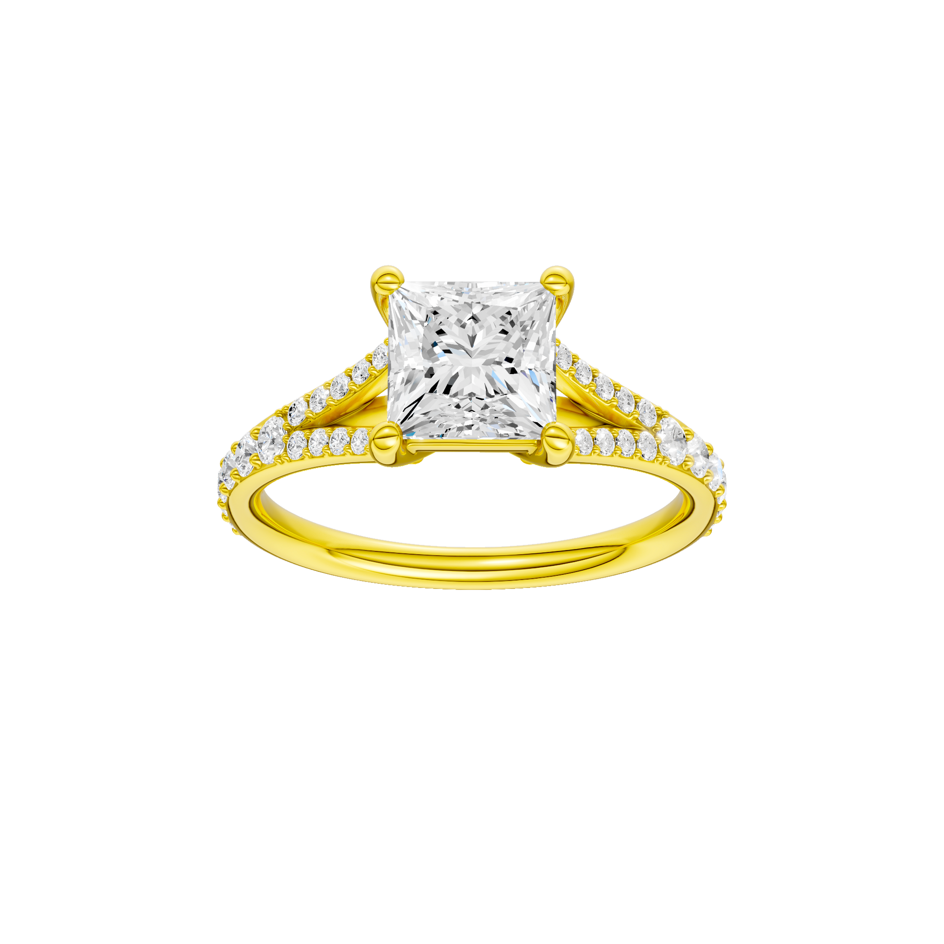 Princess-cut diamond engagement ring with a channel-set diamond band and solitaire setting.