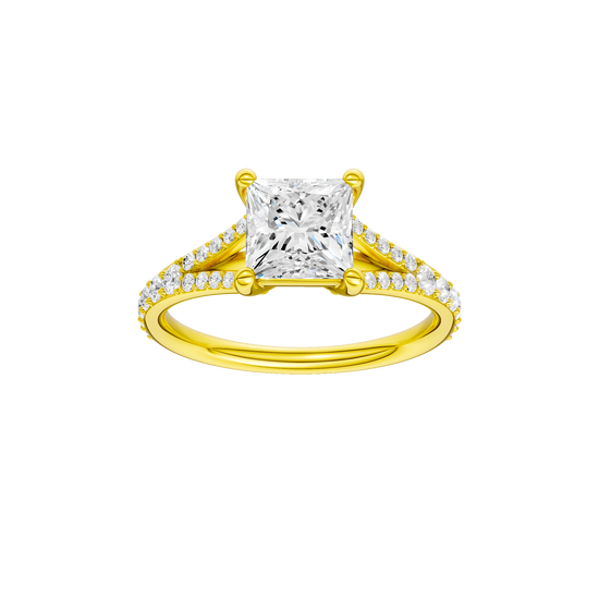 Princess-cut diamond engagement ring with a channel-set diamond band and solitaire setting.