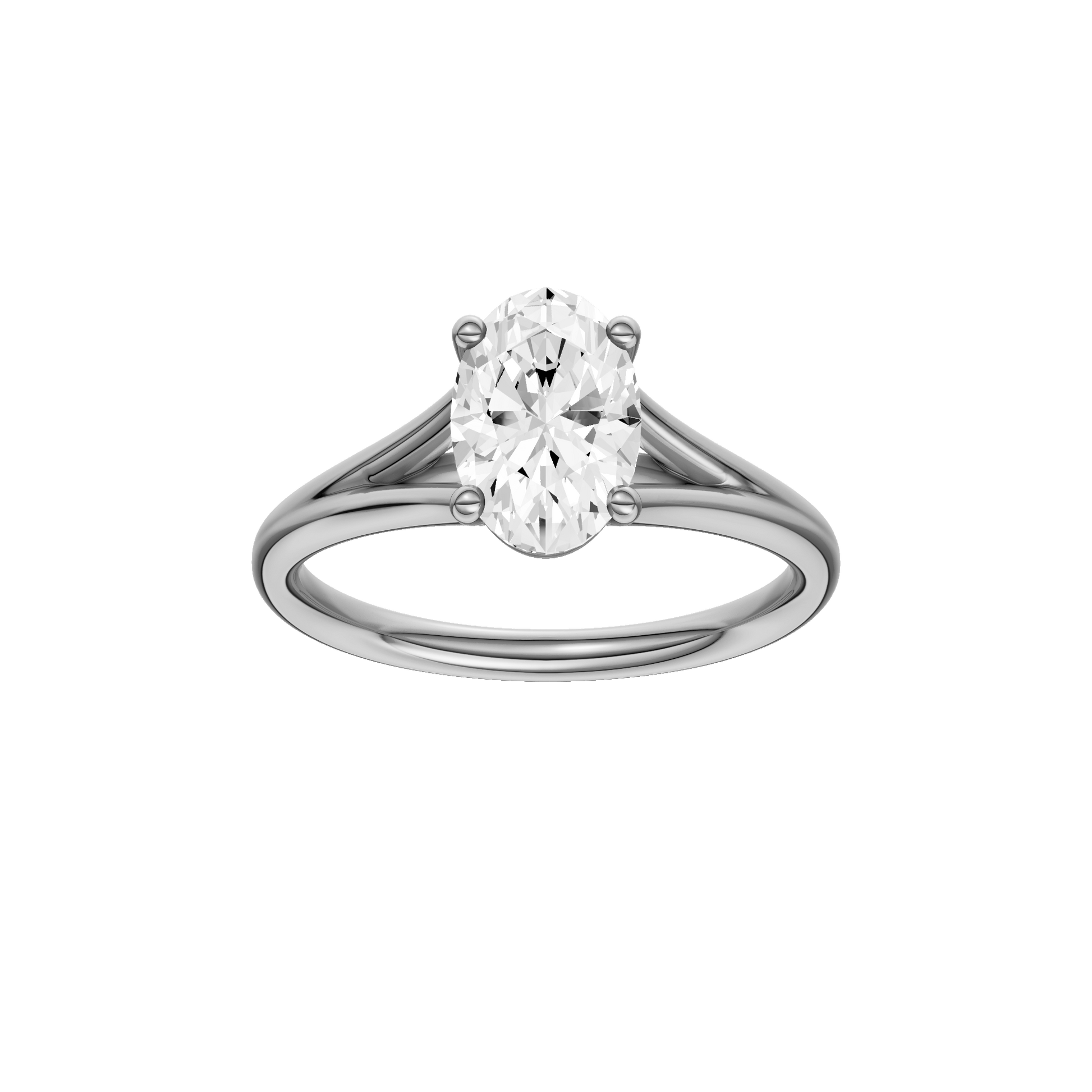 Oval-cut diamond engagement ring with a plain band and solitaire setting.
