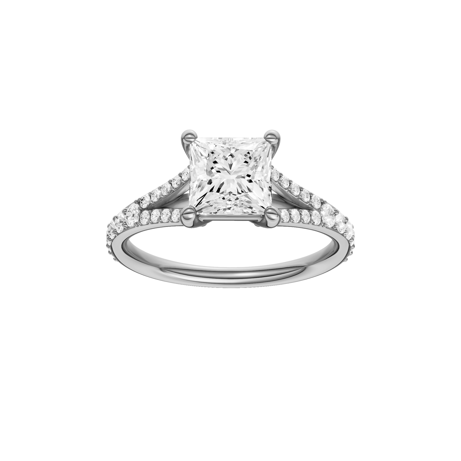 Princess-cut diamond engagement ring with a channel-set diamond band and solitaire setting.