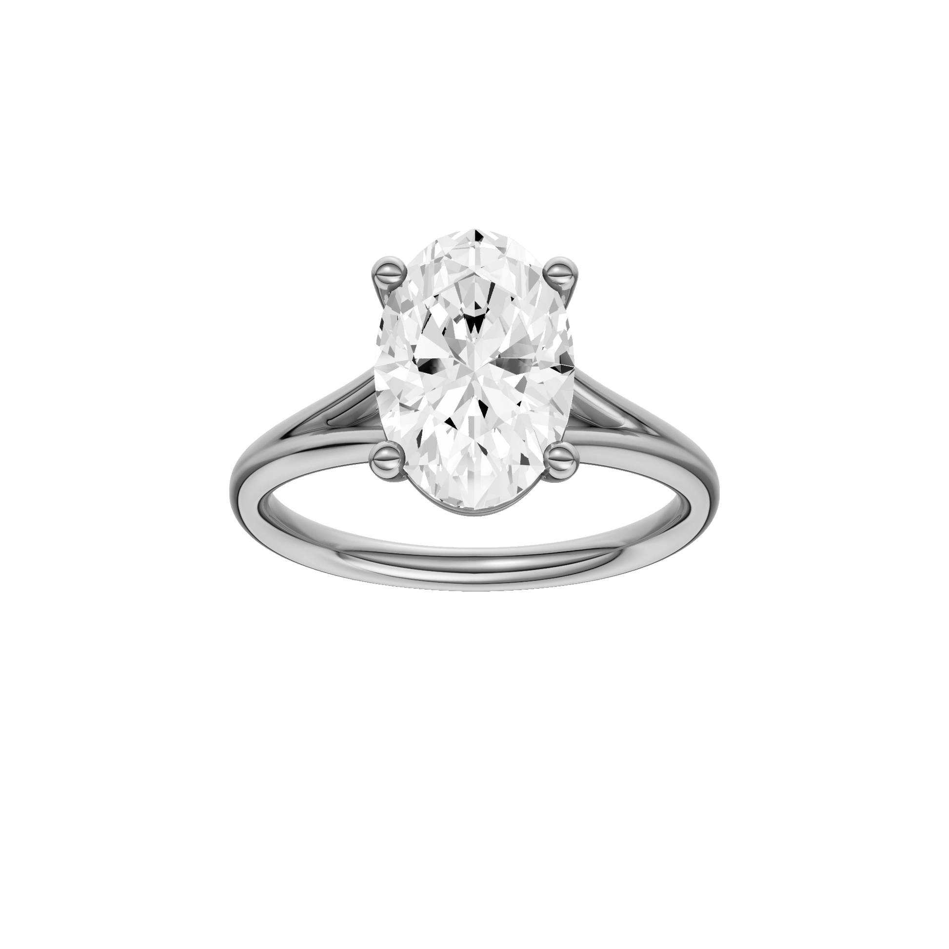 Oval-cut diamond engagement ring with a plain band and solitaire setting.
