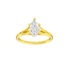 Pear-cut diamond engagement ring with a plain band and hidden-halo setting.
