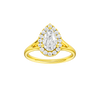 Pear-cut diamond engagement ring with a plain band and halo setting.