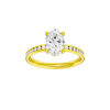 Oval-cut diamond engagement ring with a channel-set diamond band and solitaire setting.