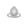 Pear-cut diamond engagement ring with a prong-set diamond band and double-halo setting.