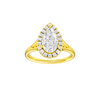 Pear-cut diamond engagement ring with a plain band and halo setting.