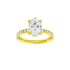 Oval-cut diamond engagement ring with a channel-set diamond band and solitaire setting.
