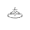 Marquise-cut diamond engagement ring with a prong-set diamond band and hidden-halo setting.