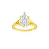 Pear-cut diamond engagement ring with a plain band and hidden-halo setting.