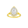 Pear-cut diamond engagement ring with a plain band and halo setting.