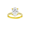 Oval-cut diamond engagement ring with a channel-set diamond band and solitaire setting.