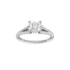 Princess-cut diamond engagement ring with a prong-set diamond band and hidden-halo setting.