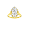 Pear-cut diamond engagement ring with a plain band and halo setting.