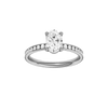 Oval-cut diamond engagement ring with a channel-set diamond band and solitaire setting.