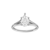Pear-cut diamond engagement ring with a plain band and hidden-halo setting.
