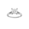 Princess-cut diamond engagement ring with a prong-set diamond band and hidden-halo setting.