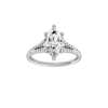 Marquise-cut diamond engagement ring with a prong-set diamond band and hidden-halo setting.