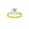 Elongated cushion-cut diamond engagement ring in 14k yellow gold with a prong-set diamond band and cathedral setting