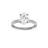 Oval-cut diamond engagement ring with a channel-set diamond band and solitaire setting.