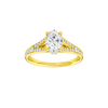 Oval-cut diamond engagement ring with a channel-set diamond band and hidden-halo setting.
