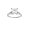 Princess-cut diamond engagement ring with a prong-set diamond band and hidden-halo setting.
