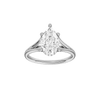Pear-cut diamond engagement ring with a plain band and hidden-halo setting.