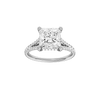 Princess-cut diamond engagement ring with a prong-set diamond band and hidden-halo setting.