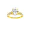 Oval-cut diamond engagement ring with a channel-set diamond band and hidden-halo setting.