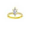 Marquise-cut diamond engagement ring with a channel-set diamond band and hidden-halo setting.