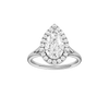 Pear-cut diamond engagement ring with a plain band and halo setting.