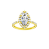 Marquise-cut diamond engagement ring with a prong-set diamond band and halo setting.