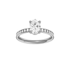 Oval-cut diamond engagement ring with a channel-set diamond band and solitaire setting.