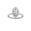 Marquise-cut diamond engagement ring with a prong-set diamond band and halo setting.