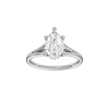 Pear-cut diamond engagement ring with a plain band and hidden-halo setting.