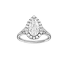 Pear-cut diamond engagement ring with a plain band and halo setting.