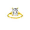 Radiant-cut diamond engagement ring with a plain band and hidden-halo setting.