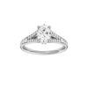 Oval-cut diamond engagement ring with a channel-set diamond band and hidden-halo setting.