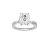 Elongated cushion-cut diamond engagement ring in 14k white gold with a prong-set diamond band and cathedral setting