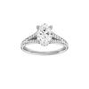 Oval-cut diamond engagement ring with a channel-set diamond band and hidden-halo setting.