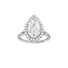 Pear-cut diamond engagement ring with a plain band and halo setting.